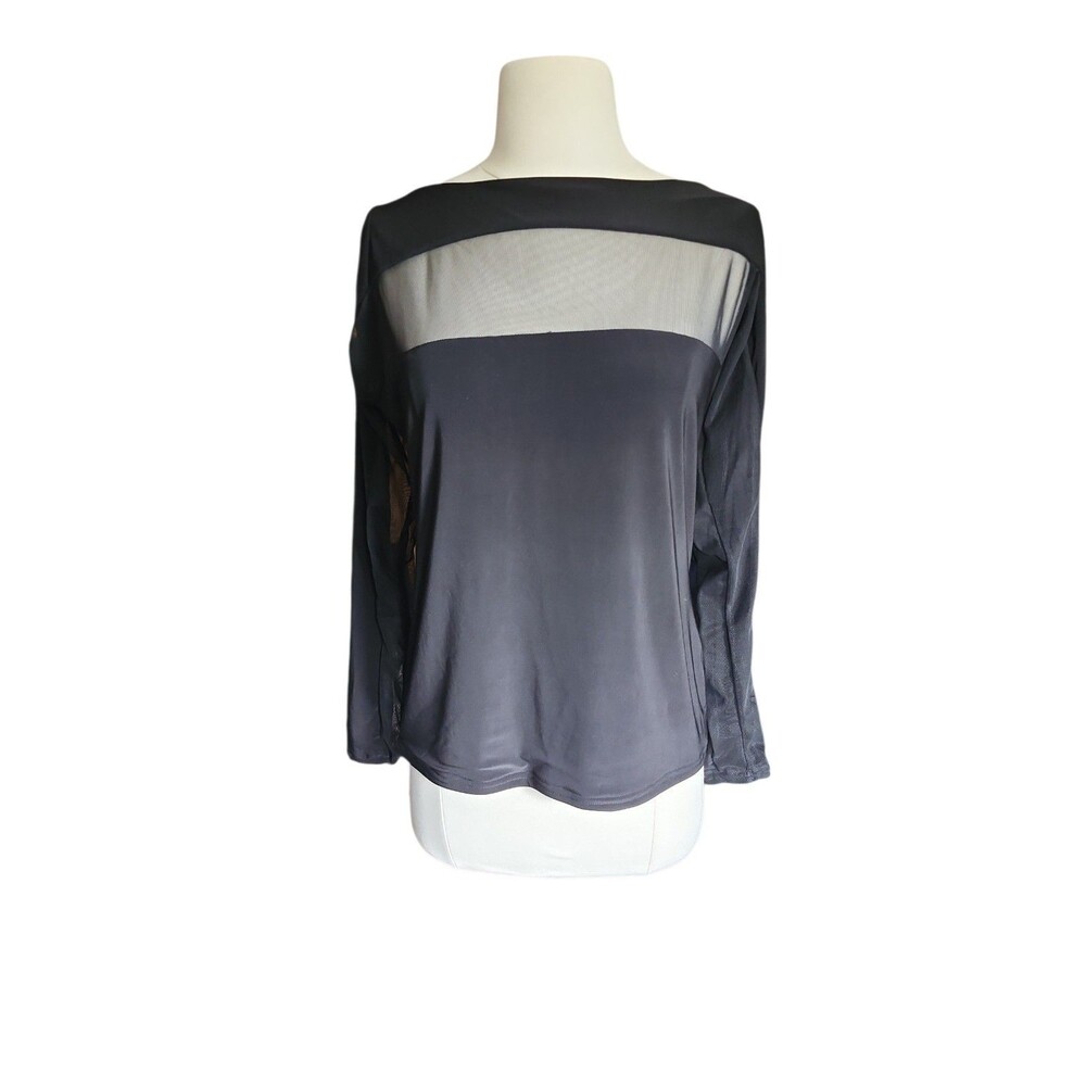 Dance America T2416 Powermesh Stripe Top Womens M  Black Sheer Mesh Contemporary